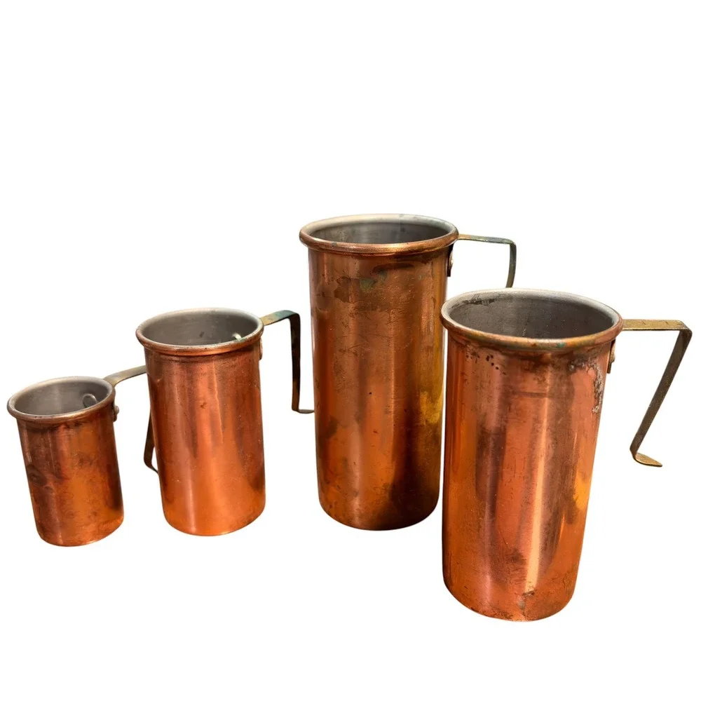 Vintage Graduated Copper Measuring Cup Set 4 Pieces Rustic Farmhouse Kitchenware